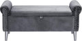 Storage Bench for Bedroom- Grey Velvet Bench with Storage 47" | Featuring Rolled Arms Decorative Nailhead Trim Safety Hinge Large Storage Space for Living Room, Entryway Pet Friendly