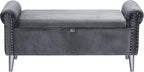 Storage Bench for Bedroom- Grey Velvet Bench with Storage 47" | Featuring Rolled Arms Decorative Nailhead Trim Safety Hinge Large Storage Space for Living Room, Entryway Pet Friendly