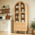 Vongrasig 71" Tall Arched Kitchen Pantry Storage Cabinet with Glass Doors, 2 Large Drawers, 6-Tier Tall Rustic Wood Cupboard Locker for Kitchen, Dining Room, Living Room, Bathroom,Natural