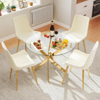 Zevemomo 35.5" Glass Dining Table for 4, Round Coffee Table with Tempered Glass Top Gold Mental Legs, Modern Circle Glass Dinner Kitchen Table for Apartment Home Office