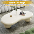 40" Modern White Coffee Table Cloud Shape Low Center Table Cute Irregular Indoor Tea Table with 3 Ball Legs for Living Room Small Space