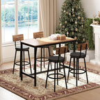 Zevemomo 5-Piece Dining Table Set, Bar Table Set for 4, Kitchen Table and Chairs, Counter Height High Top Table with 4 PU Upholstered Stools, Space-Saving Pub Table Sets for Small Space, Brown & Black