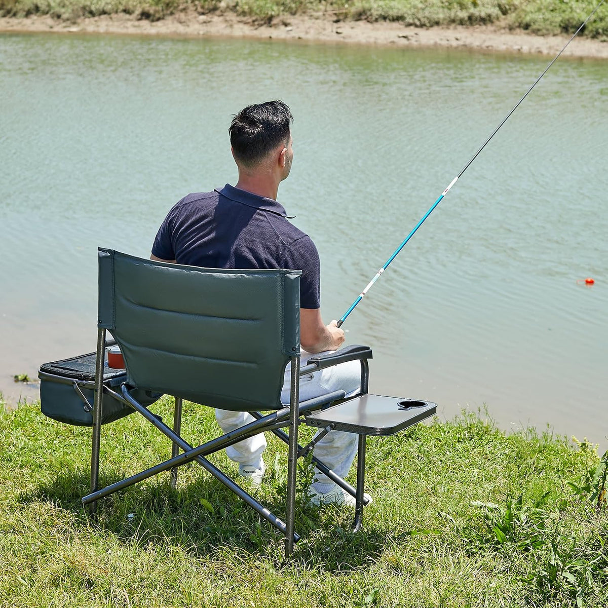 Timber Ridge XXL Oversized Directors Chair 600lbs - Heavy Duty Camping Chair with Cooler Bag & Table, Portable Folding Chair with Wide Seat for Tailgating, Patio, Outdoor - Grey