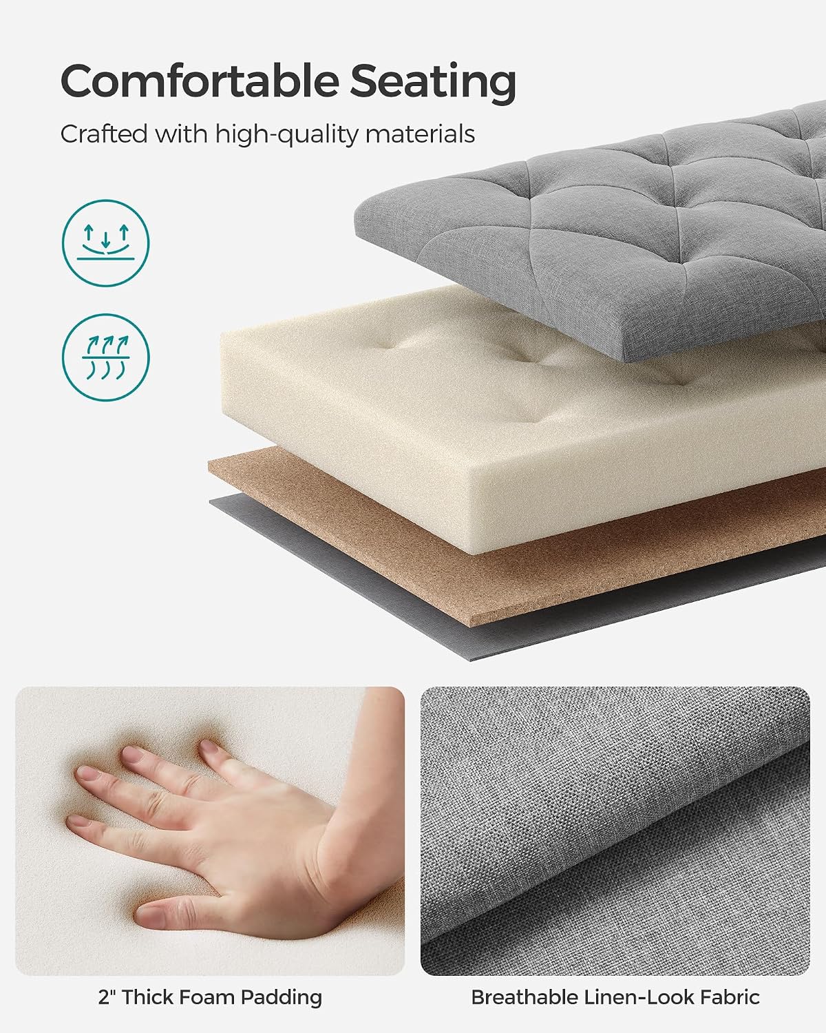 SONGMICS Storage Ottoman Bench, Foot Rest with Legs, Load up to 661.4 lb | End of Bed Bench, Storage Chest, 43.3 x 15.8 x 15.8 Inches, Dove Gray and Ink Black, MELISA Collection ULSF088G02
