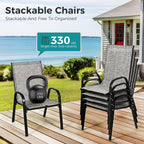 Pamapic Outdoor Dining Sets for 6, Rectangular Steel Slat Table with 6 Textilene Chairs, 7 Piece Patio Table and Chairs Set with Umbrella Hole for Patio, Backyard, Poolside (Grey, No Umbrella)