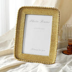 Cuspin Vintage Gold 5x7 Picture Frame, Gold Metal Rattan Textured Hand-Crafted Photo Frame with Glass Front Antique Picture Frame for Tabletop Display & Wall Display, Retro Design Home Decor