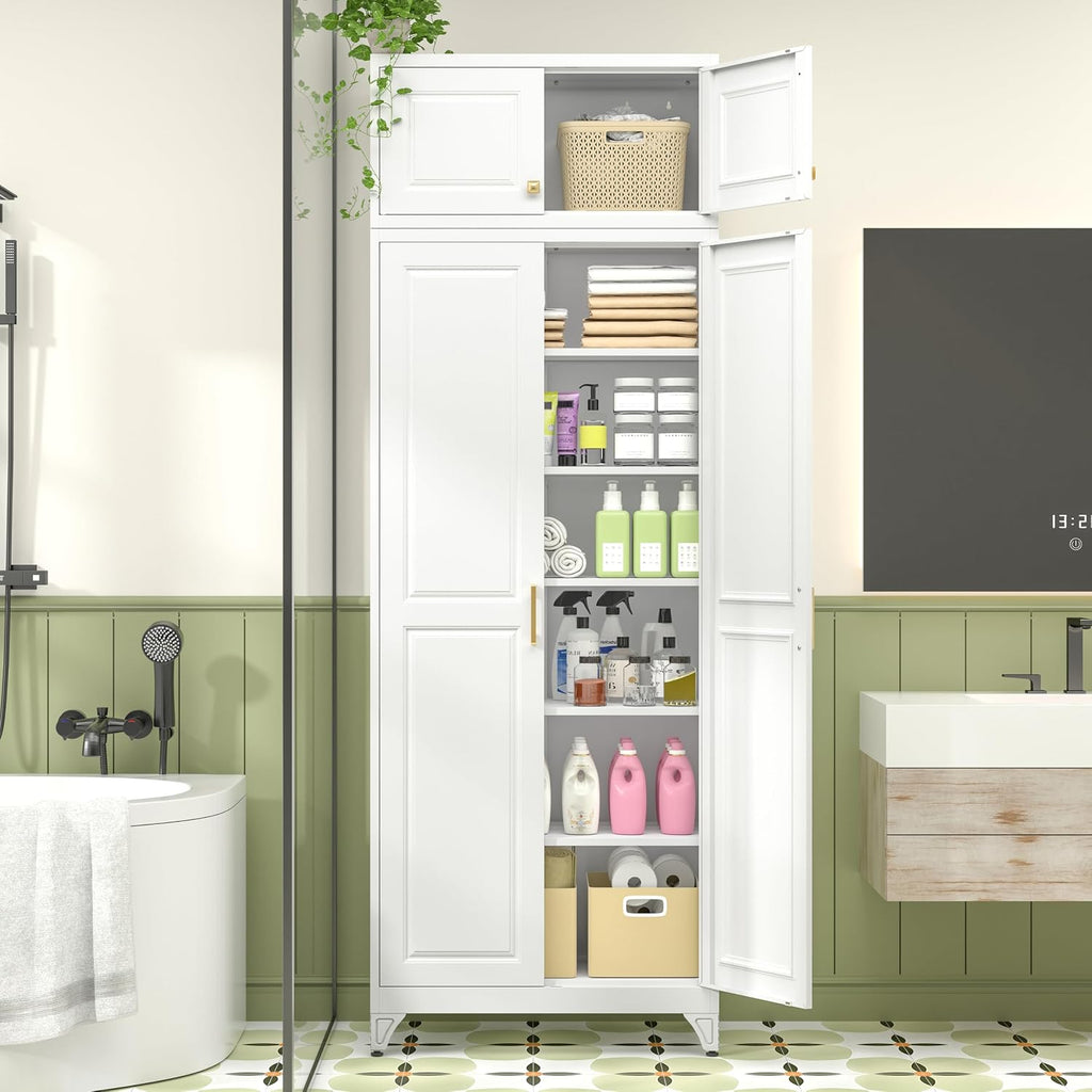 Polup 90" Pantry Cabinet, Tall Metal Storage Cabinet with Doors and Shelves