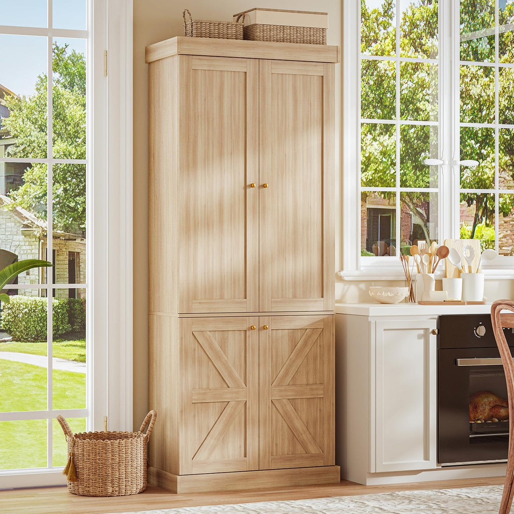 Vyre 70.8" Tall Kitchen Pantry Cabinet with Doors, Farmhouse Modular Storage Cabinet with 4-Tier Adjustable Shelves, Large Storage Cabinet for Kitchen or Living Room, Set of 3, Brown