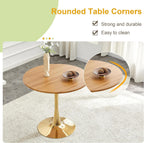 Round Dining Table for Small Space,32" Tulip Tables with Gold Metal Pedestal Base,Bistro Table for 2/3/4 People for Office,Apartment,Kitchen,Break Room(Only Table)