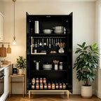 Kitchen Pantry Cabinet,Kitchen Pantry with 2 Adjustable Shelves,4 Shelf Cabinet,Freestanding Floor Cabinet,Unit for Garage Storage,Pantry,Laundry Room,Organization and Storage,Black