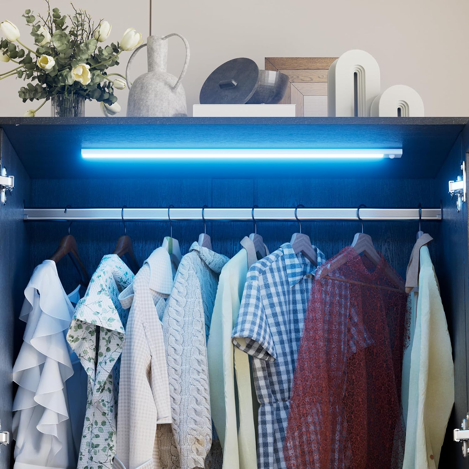 PAKASEPT Armoire Wardrobe Closet with Glass Door and Drawers, Bedroom Closet Wardrobe Cabinet with Hanging Rod, Lighted Freestanding Armoire Storage Cabinet for Bedroom Cloakroom