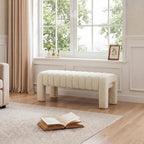 43’’ Bedroom Bench, Upholstered End of Bed Bench with Solid Wood Legs, Modern Small Dining Bench with Full Covered Fabrics for Entryway, Bedroom, Living Room (Beige, Linen)