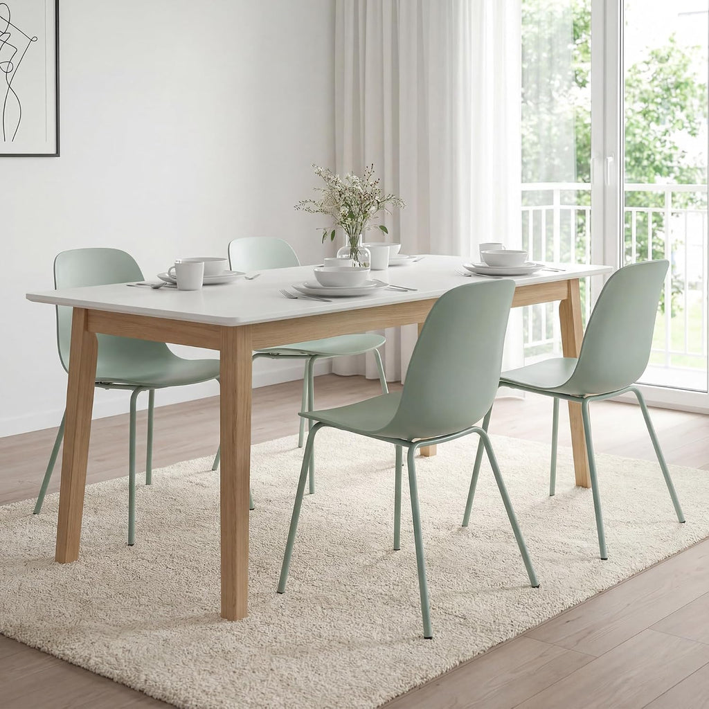 LSSBOUGHT Modern Dining Chairs Set of 4, Mid-Century Plastic Kitchen Chairs with Metal Legs, Comfortable Armless Side Chairs for Dining Room, Kitchen, Living Room & Small Spaces (Green)