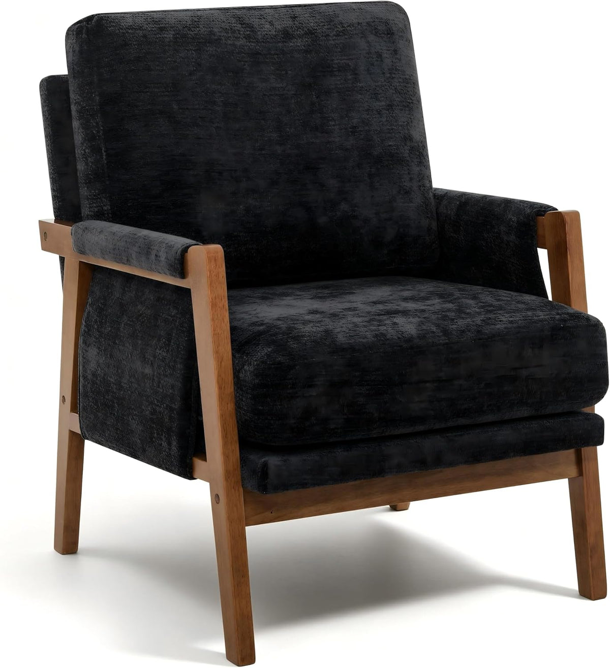 RNKSFX Black Accent Chair for Bedroom & Living Room, Mid Century Modern Accent Arm Chair, Upholstered Anthropologie Accent Chair with Solid Wood Frame, Fabric