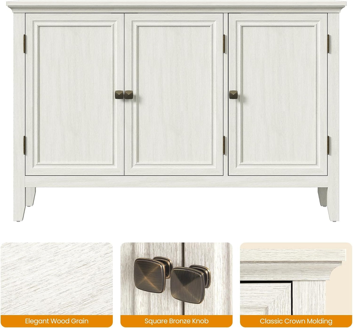 RoyalCraft Buffet Cabinet with Storage, Mid Century Modern Sideboard with 3 Doors, Wood Credenza Coffee Bar Cabinet, Console Table for Dining Room, Living Room, Kitchen, Hallway, Grayish-White