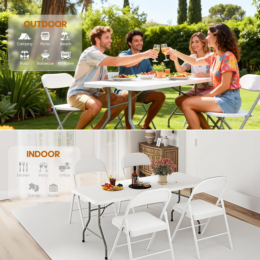 6ft Folding Table Heavy Duty 350 LBS Capacity Foldable Table with 18% Thicker HDPE Waterproof Top & Reinforced Steel Frame, Portable Fold-in-Half Table for Outdoor Indoor Party Wedding Camping