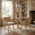 Rattan Dining Chairs Set of 2, Modern Upholstered Boucle Fabric Dining Chairs,Kitchen Room Chairs with Solid Metal Legs and Rattan Back,Brown