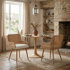 Rattan Dining Chairs Set of 2, Modern Upholstered Boucle Fabric Dining Chairs,Kitchen Room Chairs with Solid Metal Legs and Rattan Back,Brown