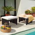 2-Piece Wicker Ottomans, Outdoor Rattan Foot Rest Set of 2 w/Removable Cushions, Multipurpose Foot Stool, Side Table & Additional Seating for Patio, Backyard & Poolside (Off White)
