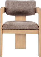 Meridian Furniture Sacha Collection Art Deco Dining Chair, Solid Fluted Wood, 22.5" W x 22" D x 31" H, Set of 2 (Brown, Natural Finish, Velvet)