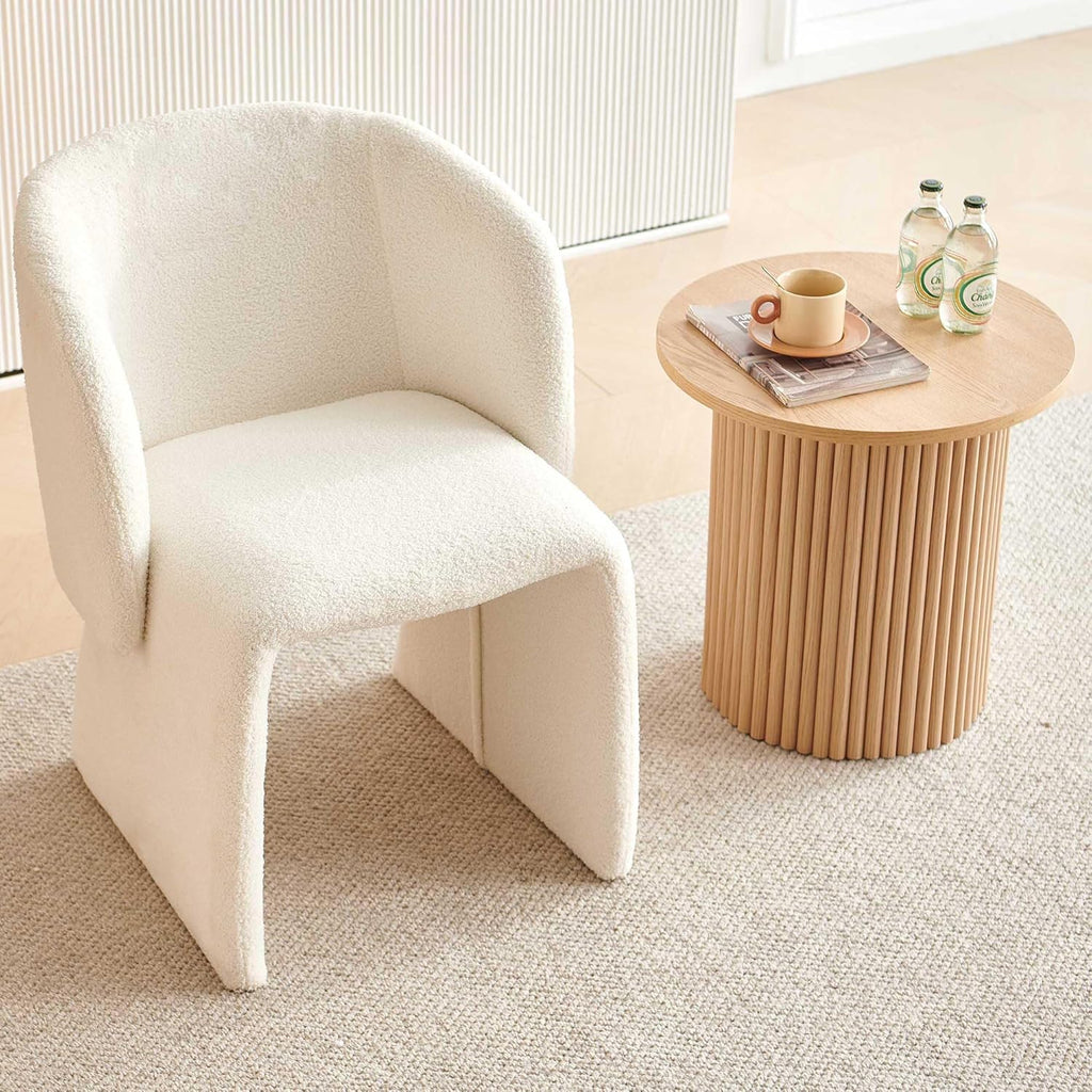 Homedot Small Round Accent Side Table with Wood Strip Base for Living Room, 19.69" Cicle End Table Engineered Wood Desktop Solid Oak Veneer Furnish, Modern Nightstand Table for Bedroom
