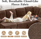 VINGLI Sectional Sleeper Sofa with Pull Out Couch Bed, 111 Inch U-Shaped Convertible Sofa Bed, 7 Seat Modular Sectional Couches for Living Room with Storage Chaise, USB Charging, Side Pockets