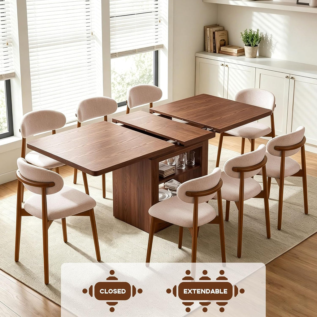 Extendable Dining Table Set for 6, Modern 7-Piece Kitchen Table and Chairs with Storage Shelves, 59" to 71" Adjustable, Space-Saving Rectangular Dining table Set, for Kitchen, Living Room & Office