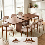 Extendable Dining Table Set for 6, Modern 7-Piece Kitchen Table and Chairs with Storage Shelves, 59" to 71" Adjustable, Space-Saving Rectangular Dining table Set, for Kitchen, Living Room & Office