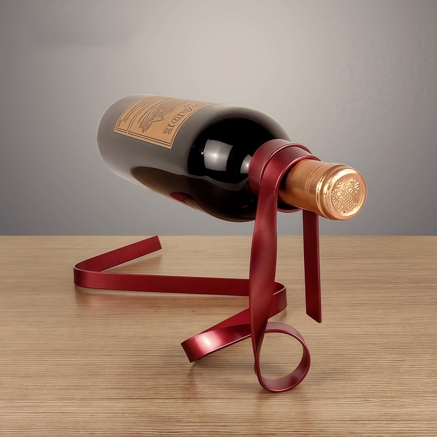 Table Wine Holder Floating Ribbon Metal Wine Rack Novelty Wine Bottle Display Stand Tabletop for Dinning Room Kitchen Home Decor Gift
