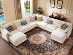 Ihanherry 139" Oversized V-Shaped Modular Sectional Couch, 9-Seater Cloud Sofa with Corner & Movable Ottoman, Large Cushions, Chenille Deep Seat Living Room Furniture Set, Beige