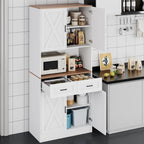 71" Tall Farmhouse Kitchen Pantry Cabinet , Storage Freestanding Cupboard, Modern Kitchen Hutch Bar Cabinet with Microwave Stand, Wood Buffet Sideboard with Drawers Shelves for Dining Room-White