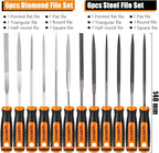 REXBETI 19Pcs Metal Needle File Set, Small Diamond Files, 12Pcs Jewlers Files and Steel Files for Precision Metal and Woodworking with 6Pcs Sandpaper, Metal Brush and Carry Case