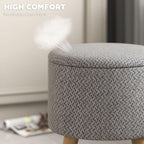 Light Gray Round Storage Ottoman with Hidden Lid and Linen Fabric