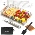 Adjustable Grill Basket w/Removable Handle - 4 Levels of adjustment for endless cooking options - Accessories include basting brush, scrub sponge, & storage bag