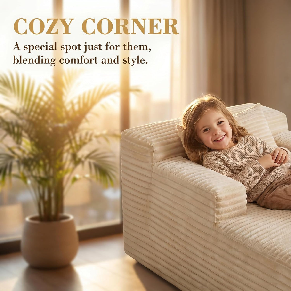 45" Mini Chaise Lounge Chair, Corduroy Upholstered Sofa Bed, Deep Seat Sleeper Couch, Small Comfy Cloud Couch for Living Room, Bedroom, Movie Room, Beige