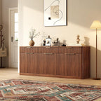 Evermagin 67" Fluted Walnut Sideboard Buffet Cabinet with 3 Drawers, Modern Credenza with Storage, Console Coffee Bar Cabinet for Kitchen, Living Room and Entryway (67" W x 31.5" H x 15.7" D)