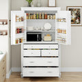 Freestanding 77.3" Tall Storage Cabinet, Wooden Pantry，White | Retro Large Kitchen Pantry, 2 Adjustable Shelves, 5 Drawers, 6 Door Shelves