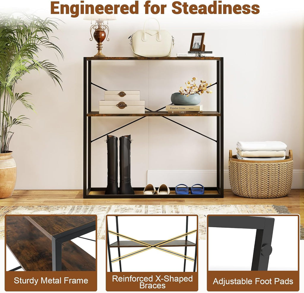 Giantex 36" Narrow Console Table, 2-Tier Entryway Tables with Wood Grain Top & Heavy-Duty Metal Frame, Behind Couch Table, Rustic Sofa Tables with Open Storage Shelves for Entrance, Living Room, Foyer
