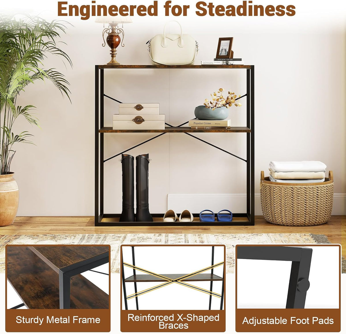 Giantex 36" Narrow Console Table, 2-Tier Entryway Tables with Wood Grain Top & Heavy-Duty Metal Frame, Behind Couch Table, Rustic Sofa Tables with Open Storage Shelves for Entrance, Living Room, Foyer