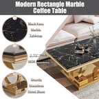 Marble Coffee Table Set of 3, Includes 1 Coffee Table with 2 Square End Side Tables, Luxury 3 Piece Living Room Table Set with Black Faux Marble Tabletop & Gold Stainless Steel Base