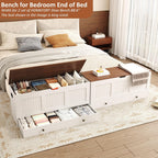 HOMEFORT 44.3" Storage Chest with 2 Drawers, Retro Wooden Storage Trunk with 2 Safety Hinges,Large Shoe Bench with Storage for Entryway, Storage Bench for Bedroom, Living Room, White and Brown