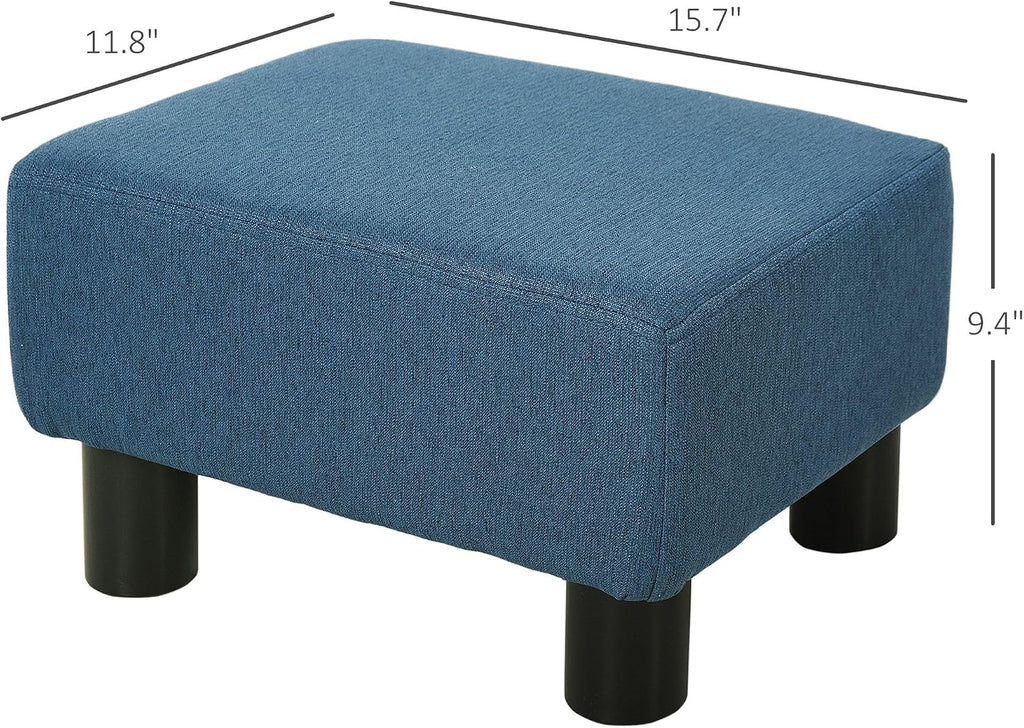 Blue Linen Fabric Ottoman Footrest - Multi-Functional for Living Room, Bedroom & Entryway