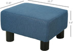 Blue Linen Fabric Ottoman Footrest - Multi-Functional for Living Room, Bedroom & Entryway