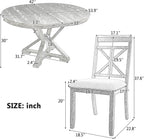 Merax Extendable Round Dining Table Set for 4, Farmhouse Kitchen Table Set with 4 Upholstered Chairs for Kitchen, Dining Room, Living Room, Grey