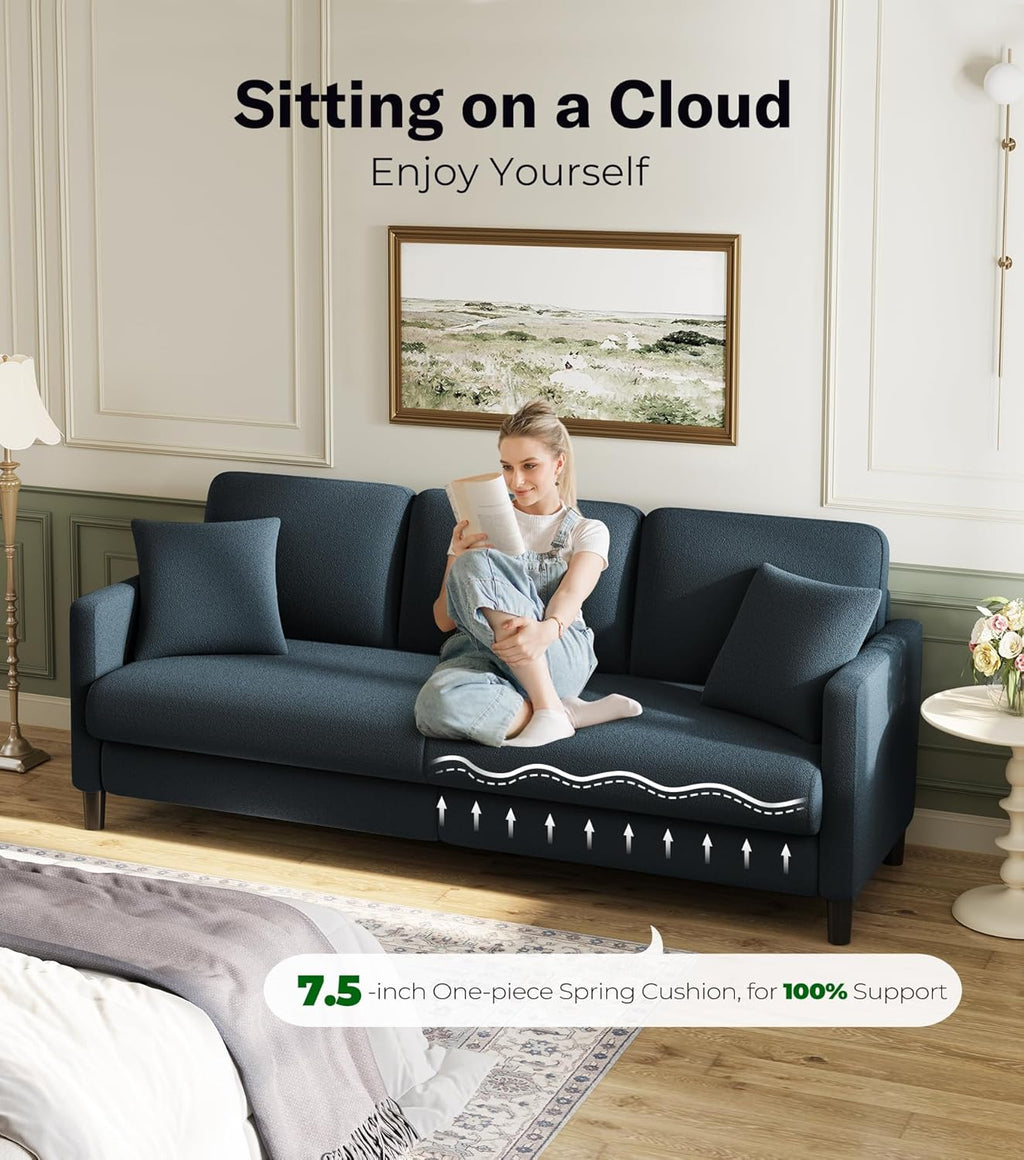 Welzona Couches for Living Room, 83"Teddy Sofa Couch, Sofas for Living Room | Tool-Free Setup Loveseat Sofa, All-Wood Love Seat Couches, 7.5"Spring Seat Cushion, Small Couch Bedroom, 2 Pillows, Blue Grey