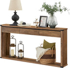 VASAGLE 63" Console Table with 3 Drawers, Entryway Table, Bottom Shelf | Narrow Sofa Table Behind Couch, Metal Corners, for Living Room, Bedroom, Farmhouse Style, Honey Brown ULNT146KB01S