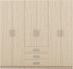 Merax Large 6 Doors Wooden Wardrobe, Bedroom Tall Armoire Closet Organizer with Big Drawers, Hanging Rails and Shelves, Clothes Storage Cabinet for Garage & Laundry Room, Natural