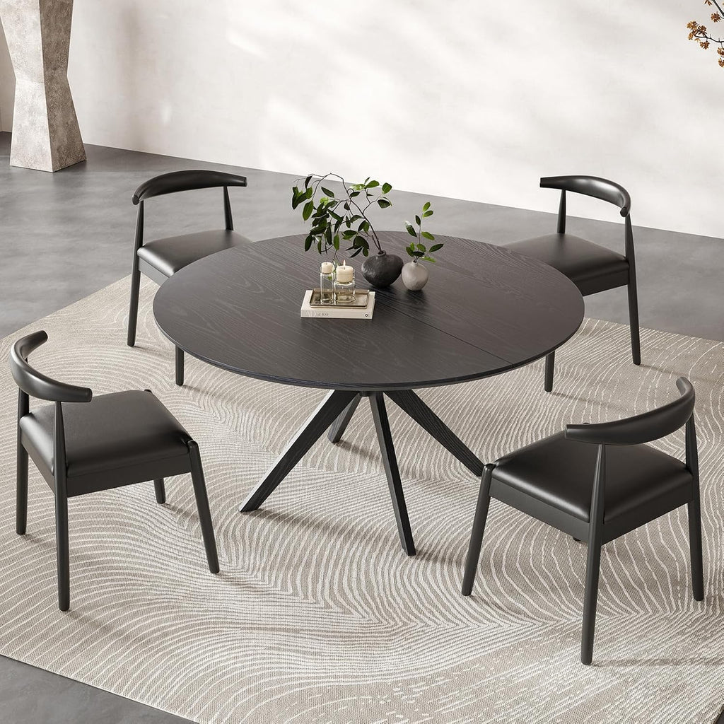 Round Dining Table for 4, Kitchen Table with Intersecting Pedestal Base, for Dining Room, Living Room,Kitchen (Black)