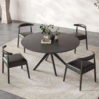 Round Dining Table 47 in for 4 to 6 People, Solid Wood Kitchen Table with Intersecting Pedestal Base and Floor Protection, Modern Round Dining Room Table for Apartment or Nook, Black