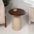 Eyely DNE5001B Athena 18" Modern Rustic Round Wood/Metal Accent Table, Side Table, End Table for Living Room, Bedroom, Walnut Wood/Warm Ivory